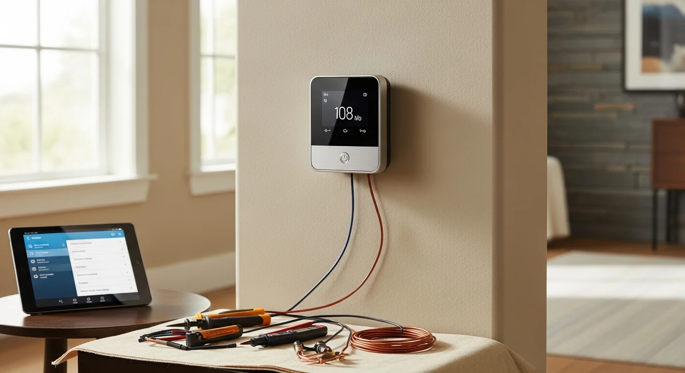 Smart thermostat mounted on residential wall